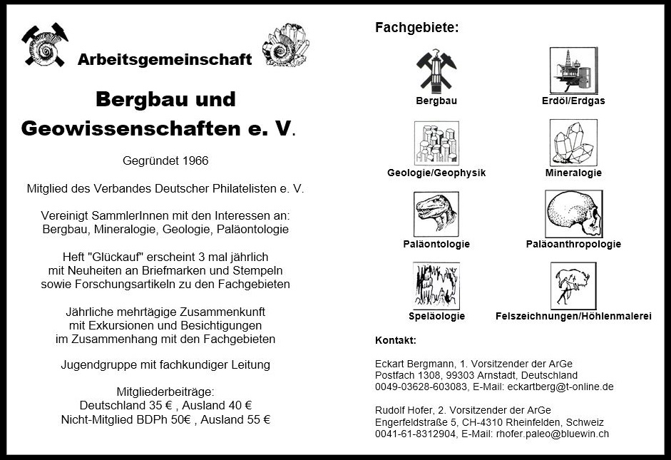 Philatelistische Darstellung der Arbeitsgemeinschaft Bergbau und Geowissenschaften e.V.